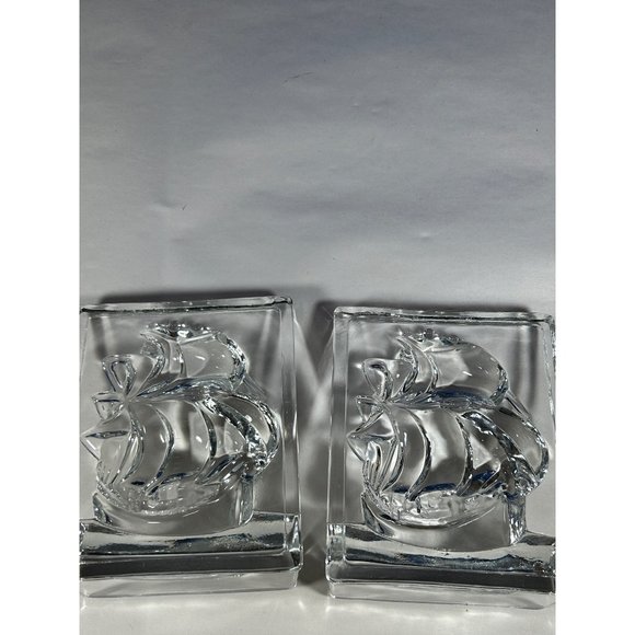 VTG Crystal Clipper Sailing Ship Schooner Bookends New Martinsville 3D Maritime - Picture 3 of 14